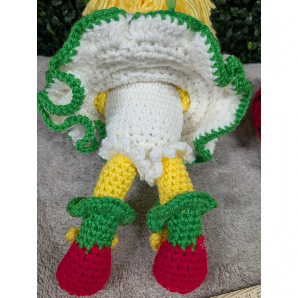 Handmade Crochet Strawberry Shortcake Inspired Doll Red Green Yellow Vinyl‎ Face